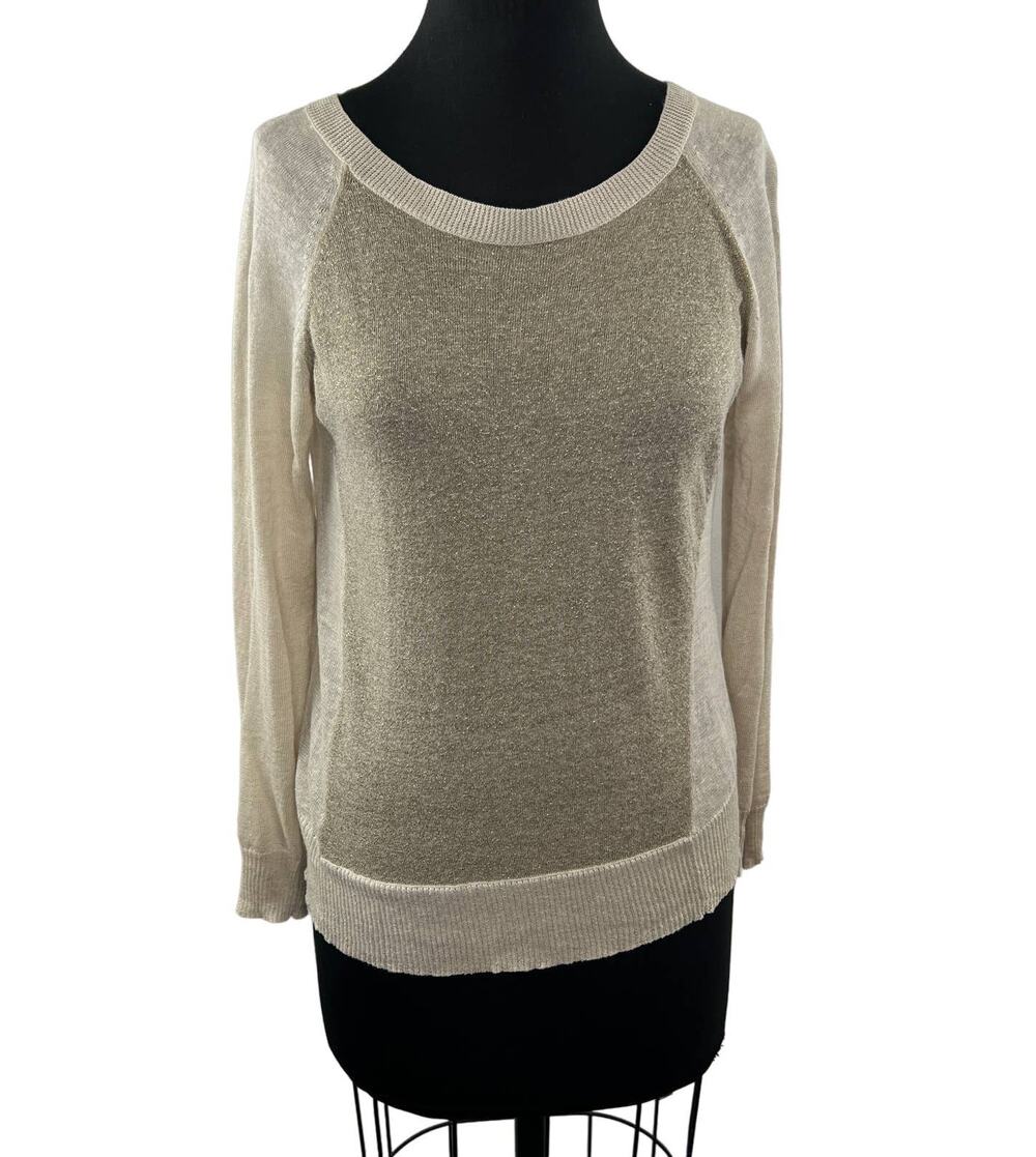 Christopher Fischer Beige Long Sleeve Wide Neck Pullover Casual Sweater Size XS